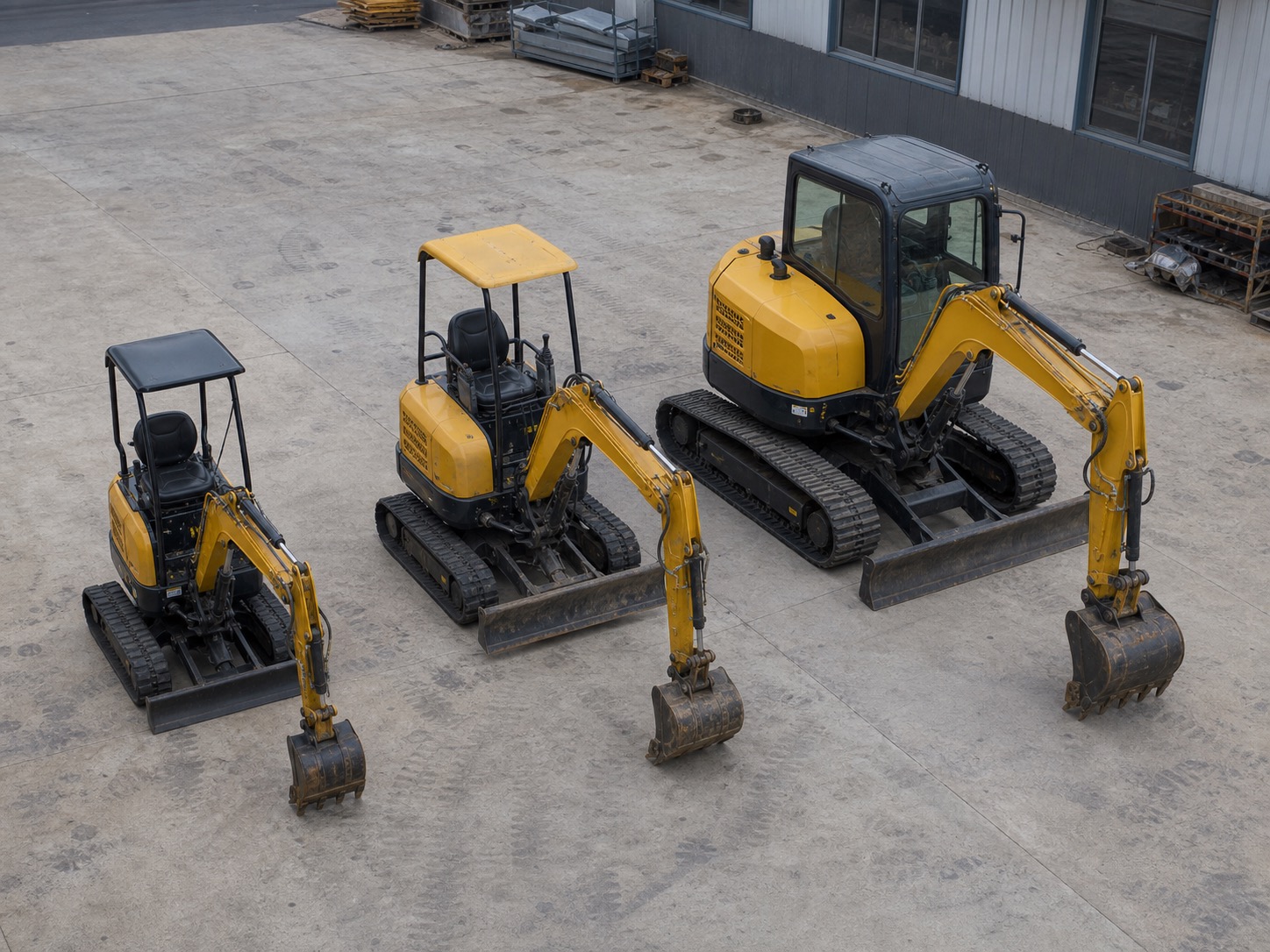 Multiple excavator models side by side