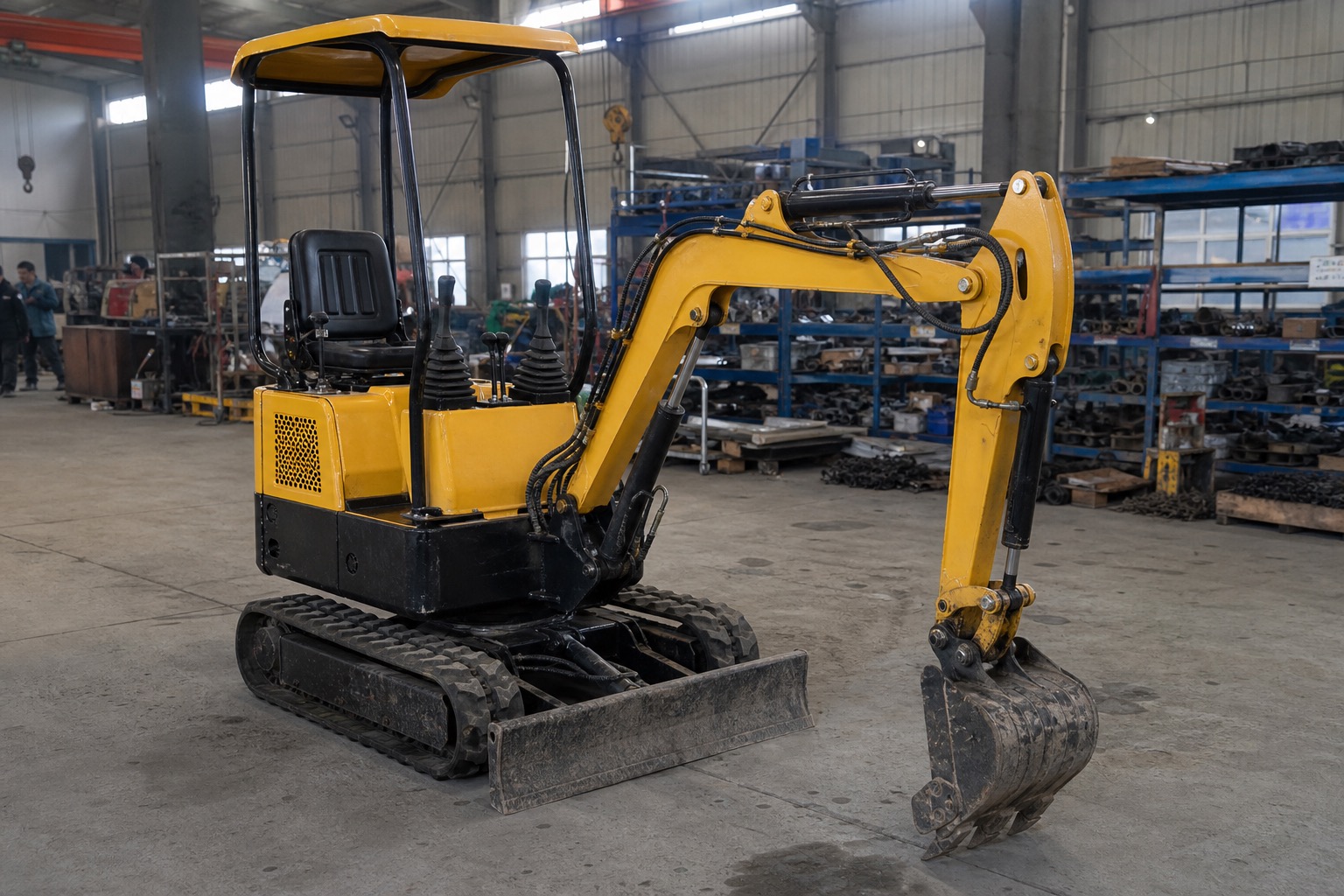 1-ton mini excavator in a factory setting